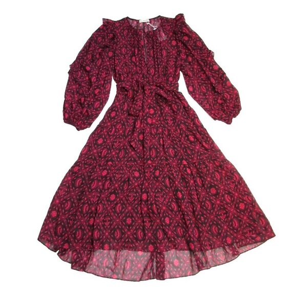 NWT Ulla Johnson Aliya in Fuchsia Diamond Print Silk Chiffon Dress 6 $665 - Picture 1 of 6